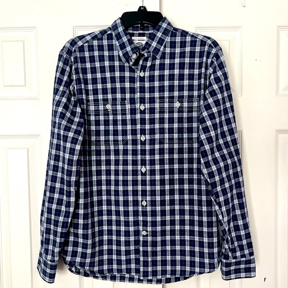 Old Navy Long Sleeve Blue Plaid Button Down‎ Shirt Mens Medium Slim Fit Casual - Picture 1 of 11